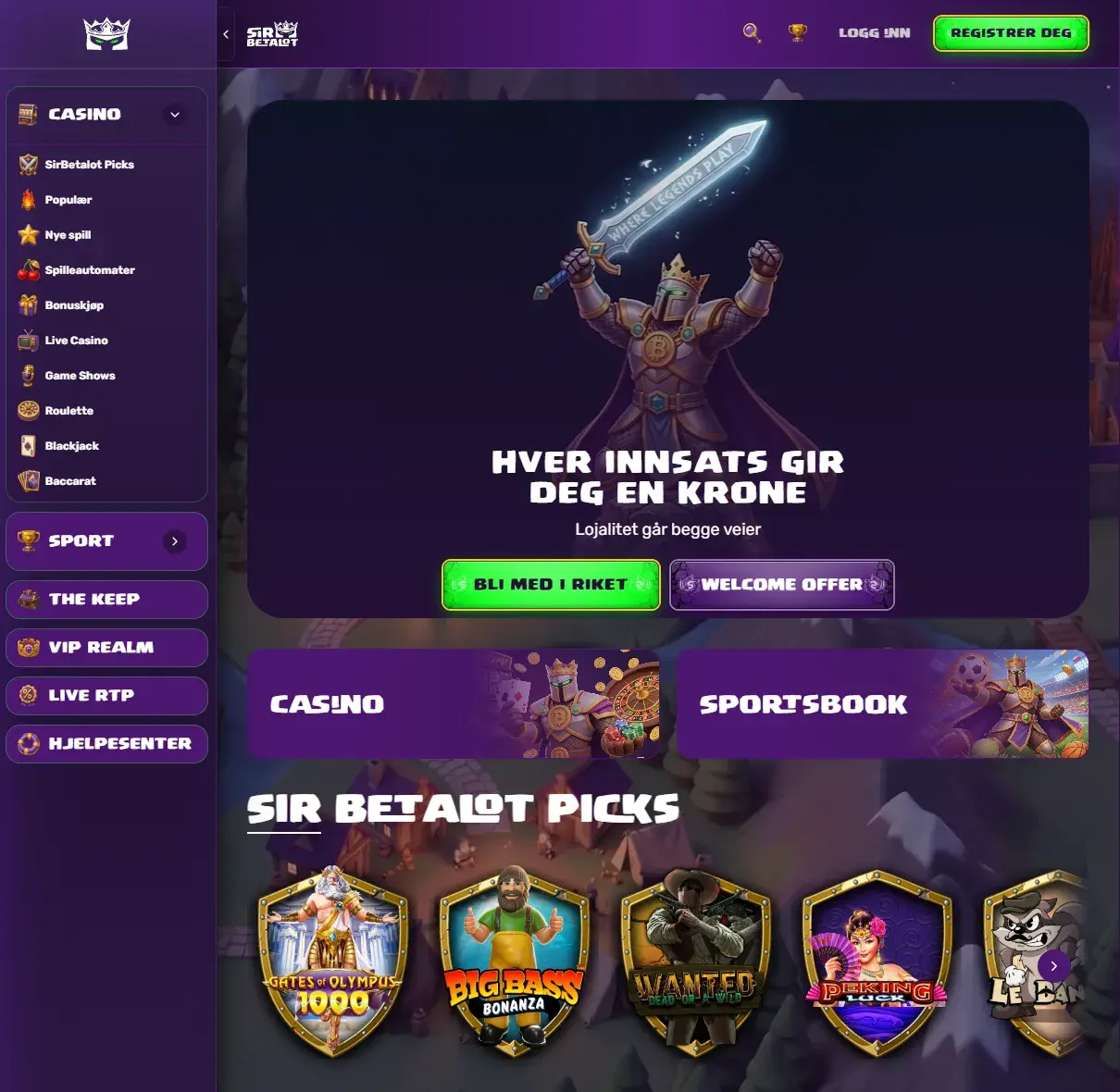 SirBetALot Casino forside